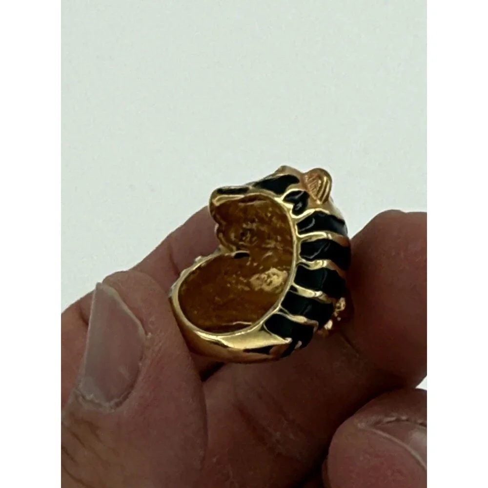 Gold Tone Cheetah Bypass Ring Cheetah Print Green Crystal Eyes China Sz 7.25